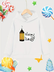 Lantern Print Girls Cotton Pullover Hooded Sweatshirt