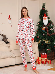 Christmas Elk Print Pajama Set Long Sleeve Top & Pants
