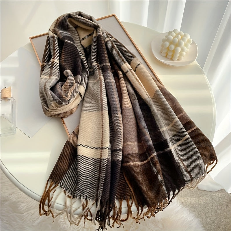 Men's Warm Plaid Scarf Autumn/Winter Double-Sided Shawl