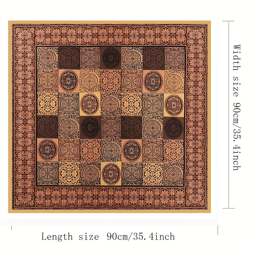 Vintage Circles Print Satin Bandana Plaid Pattern Large Square Scarf