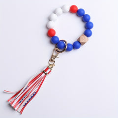 Silicone Bracelet Keychain with American Flag Tassel
