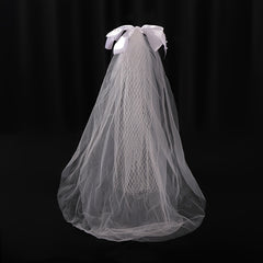 Faux Pearl Bow Lace Bridal Veil For Women Bride Party Wedding
