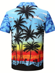 Coconut Tree Print Hawaiian Shirt Men's Casual Short Sleeve Top
