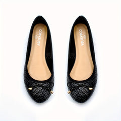 Women's Bowknot Ballet Flats Slip On Faux Leather Shoes Comfy Flat Shoes