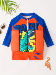 Boys One Piece Swimsuit With Float Cartoon Pattern