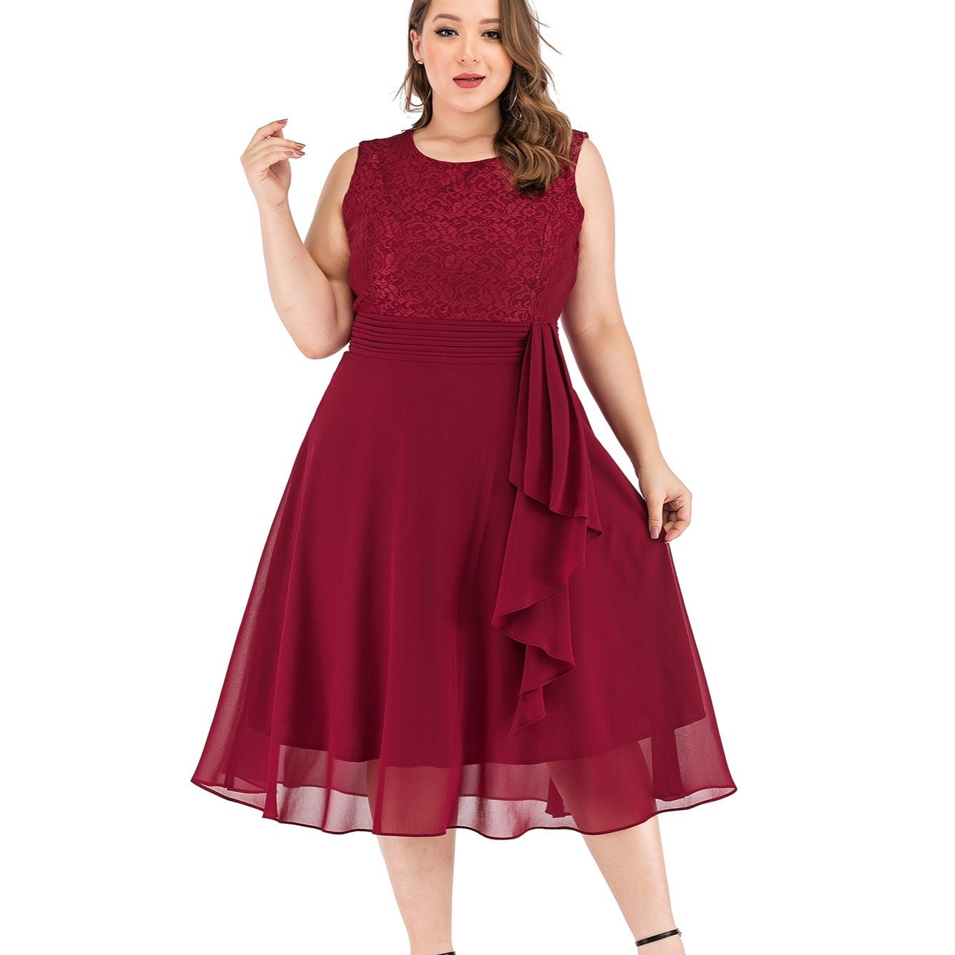 Lace Chiffon Fit And Flare Party Dress