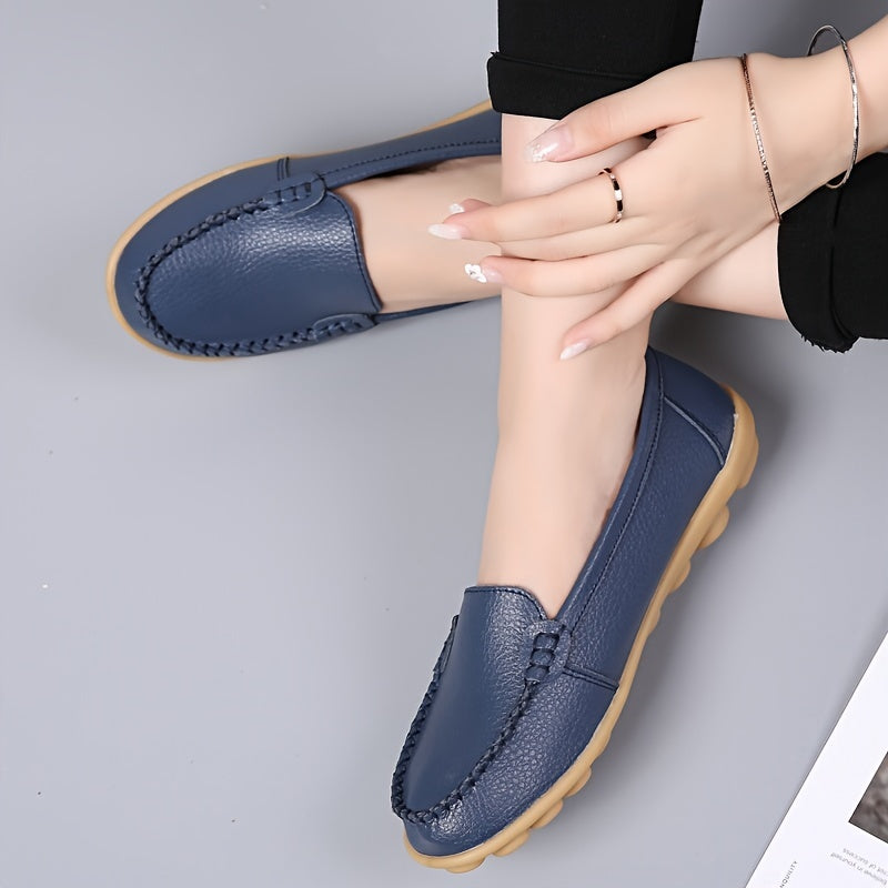 Women's Soft Leather Loafers Slip-On Flats Lightweight Shoes