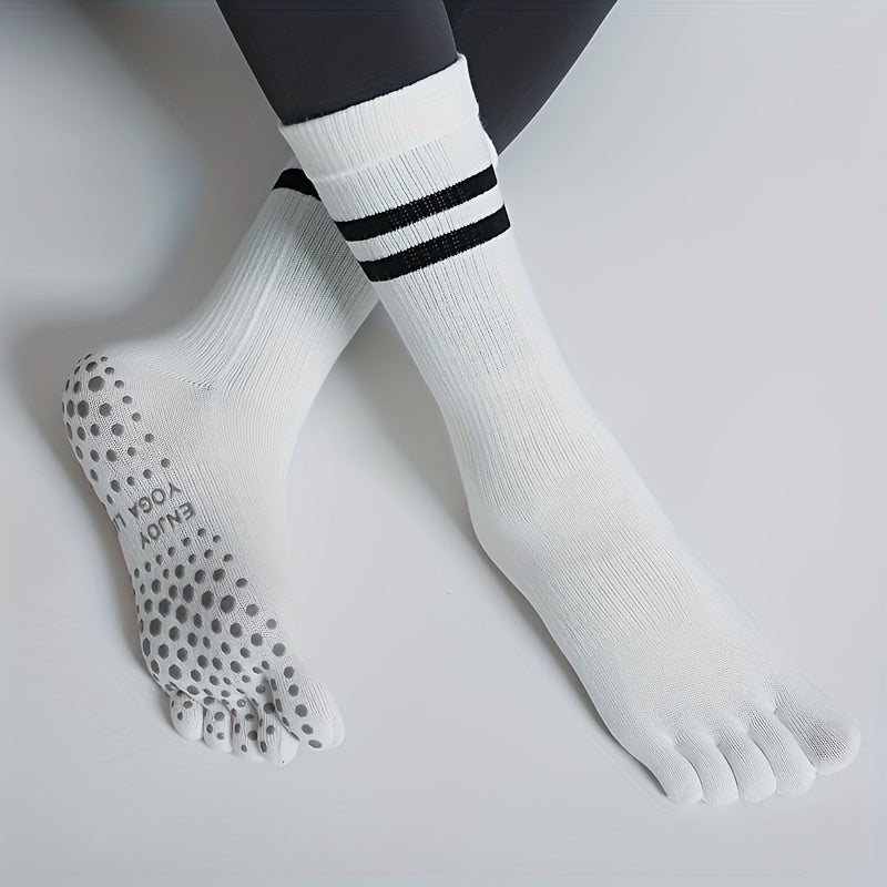 5 Toe Split Mid Calf Grip Socks Non slip Yoga Pilates Ballet Socks Women's