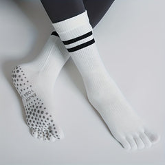 5 Toe Split Mid Calf Grip Socks Non slip Yoga Pilates Ballet Socks Women's