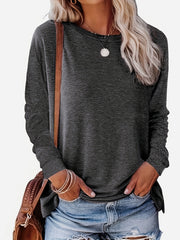 Solid Casual Crew Neck Long Sleeve Sweatshirt Women's Clothing