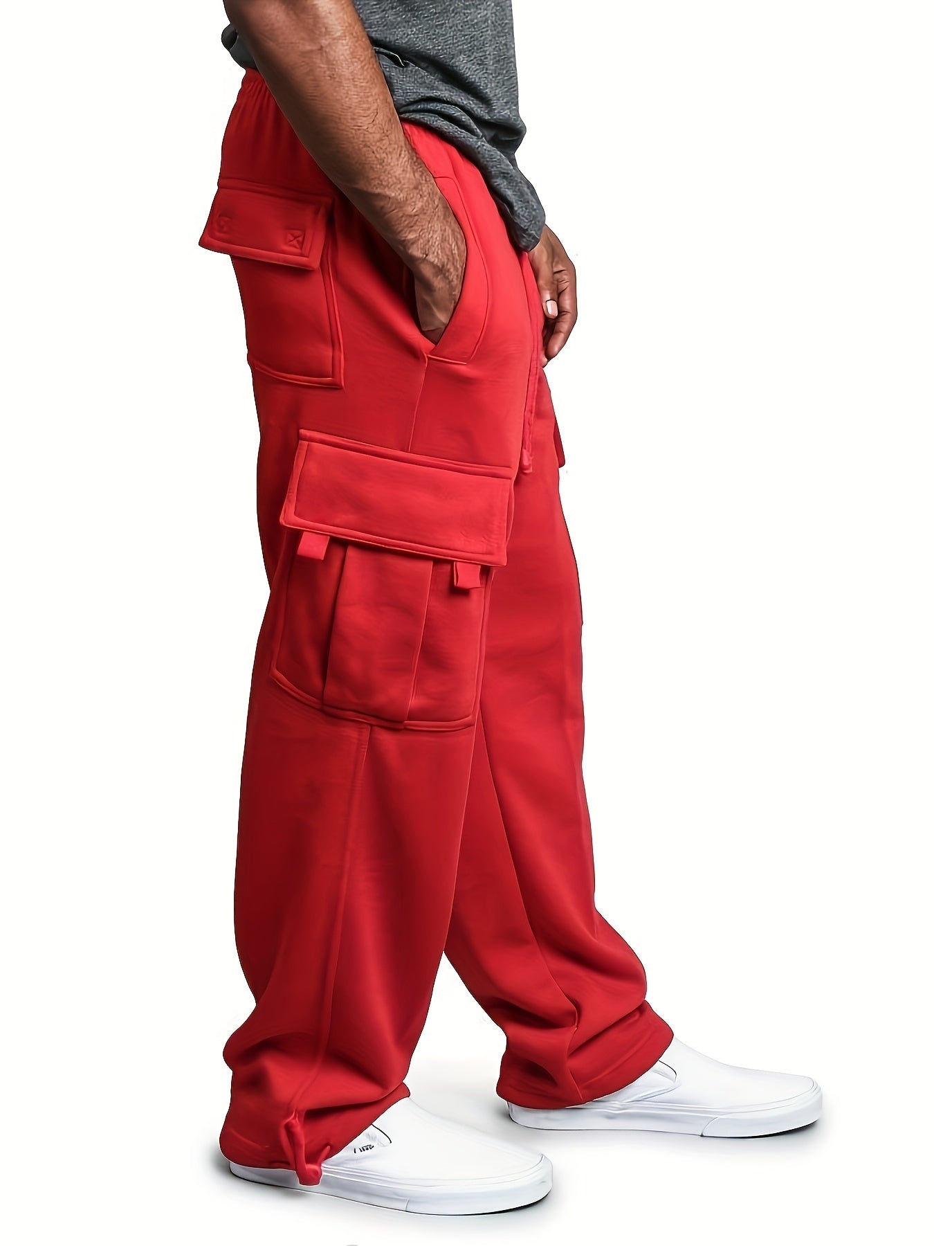 Men's Elastic Waist Cargo Pants with Pockets - Comfortable Sweatpants