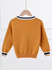 Boys Bear Embroidered Cardigan Sweater Long Sleeve Crew Neck Tops