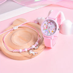 Girls' Cartoon Pony Watch Set 2pcs