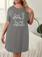 Cat & Letter Print Tee Sleep Dress