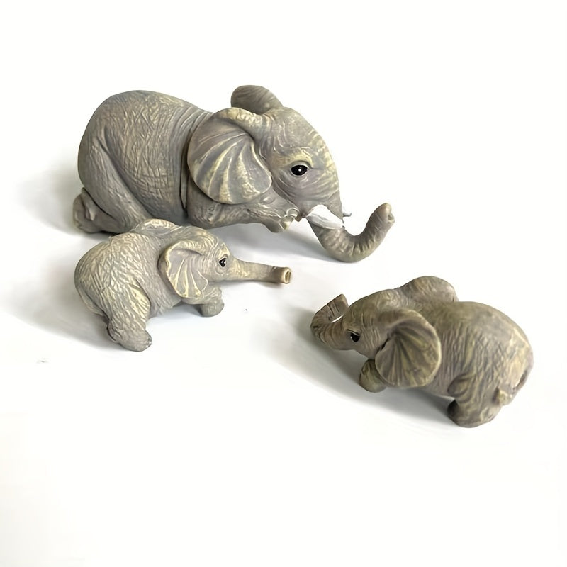 3pcs Elephant Nanny Mother & Babies Yard Decoration Resin Statues