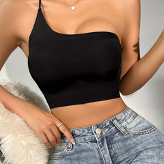 One Shoulder Strap Bralette Comfy Seamless Solid Bra