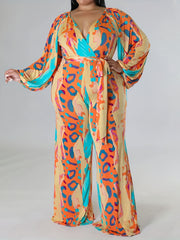 Floral Print Surplice Neck Jumpsuit with Belt