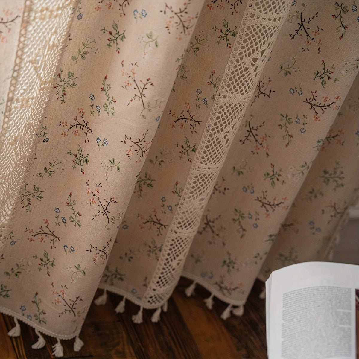 American Style Flower Printed Tassel Curtain Half Blackout for Room Decoration