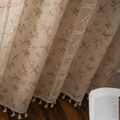 American Style Flower Printed Tassel Curtain Half Blackout for Room Decoration