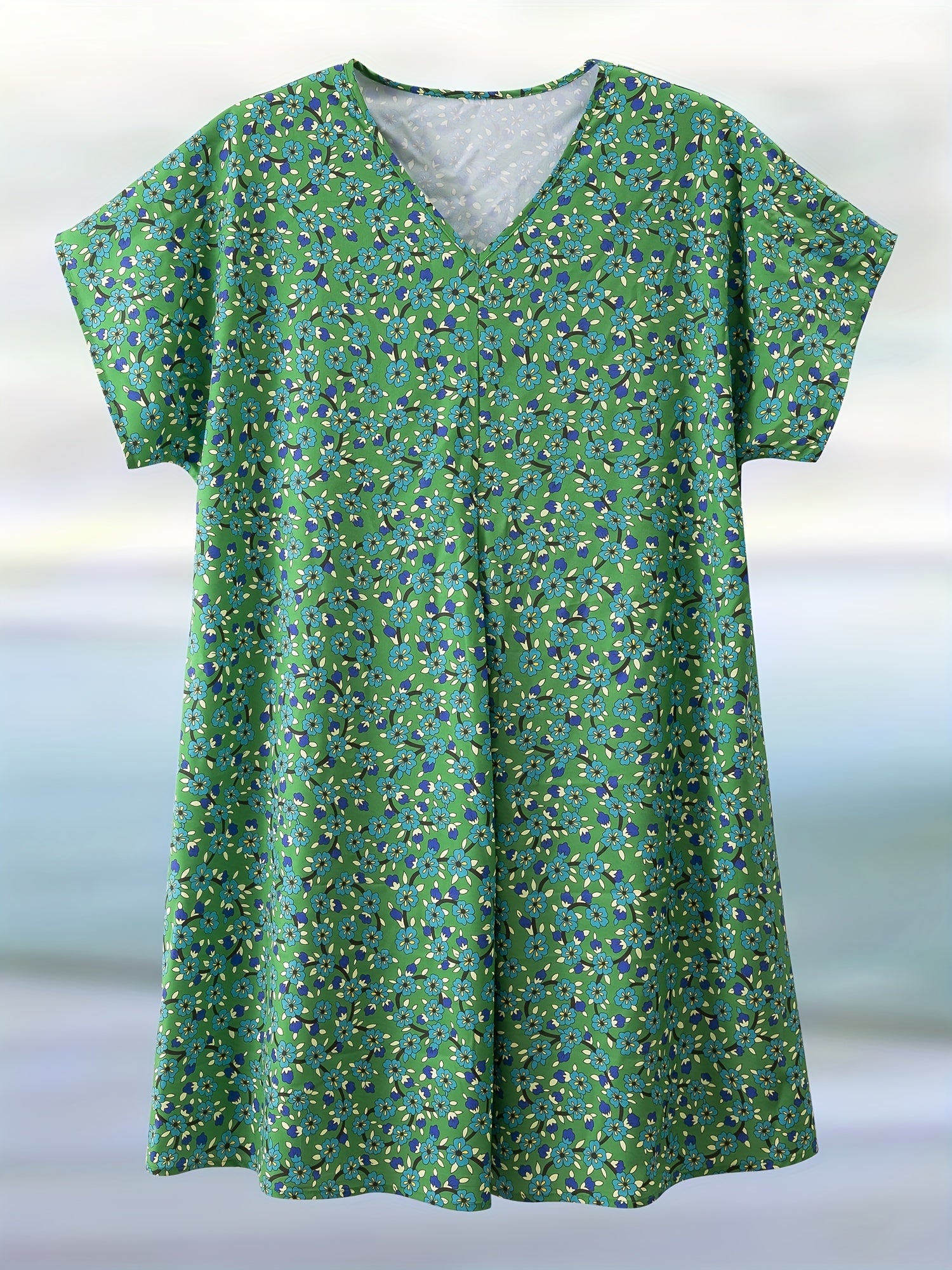 Floral Print V Neck Tee Dress