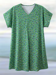 Floral Print V Neck Tee Dress