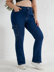 Casual Jeans Women's Plus Solid High Rise Cargo Jeans