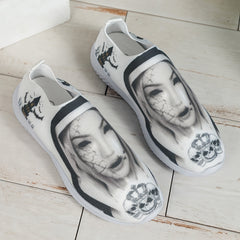 Women's Halloween Pattern Sneakers Low Top Slip On Knit Sock Shoes