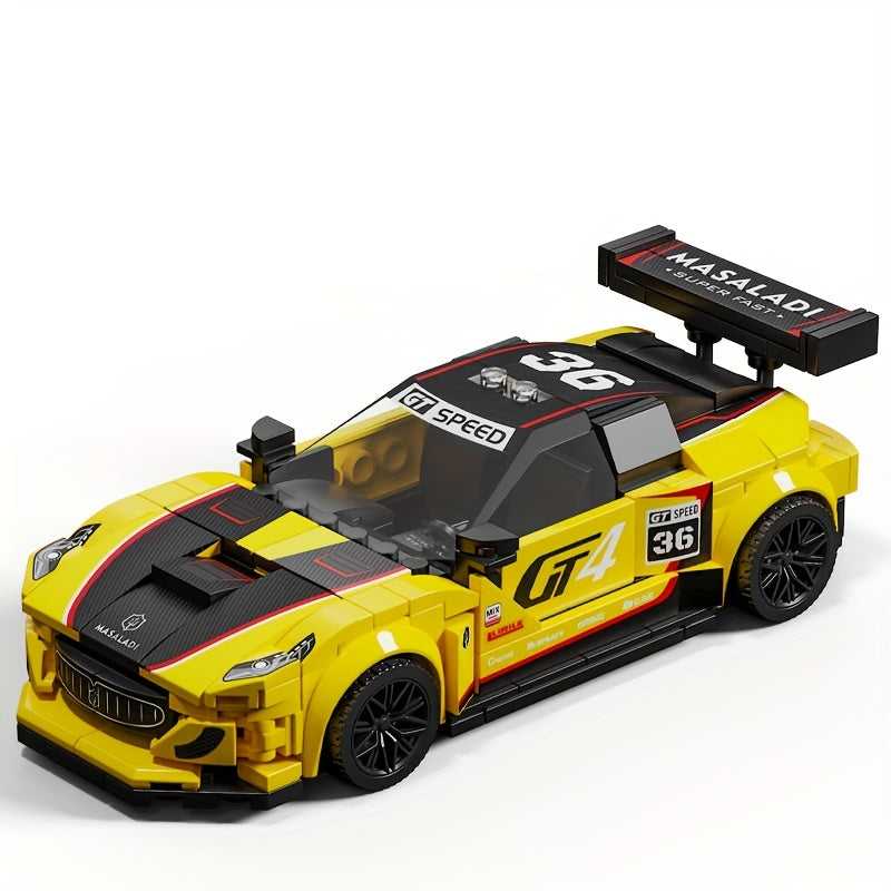 Yellow Racing Car Building Block Model Sports Supercar Ornament Toy Set
