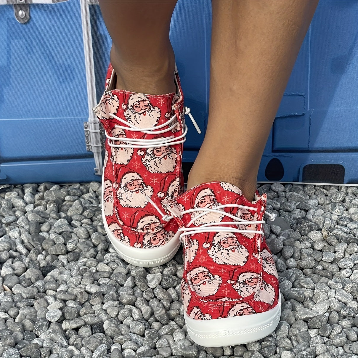 Christmas Red Beard Old Man Cartoon Pattern Lace Up Flat Shoes