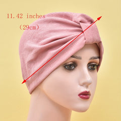 Solid Pleated Turban Cap Elastic Head Wrap Women Bandana Casual Hijab Hat