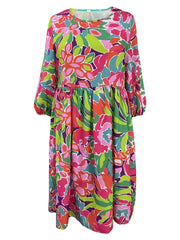 Dress Women's Plus Floral Print Sleeve Round Neck Loose Dress