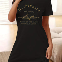 Book & Art Letter Print Short Sleeve Tee Dress