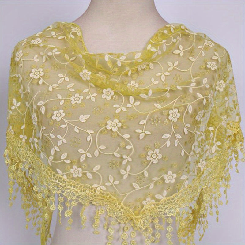 Lace Tassel Floral Scarf Embroidery Triangle Shawl Head Wrap