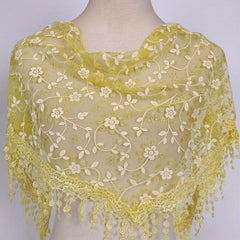 Lace Tassel Floral Scarf Embroidery Triangle Shawl Head Wrap