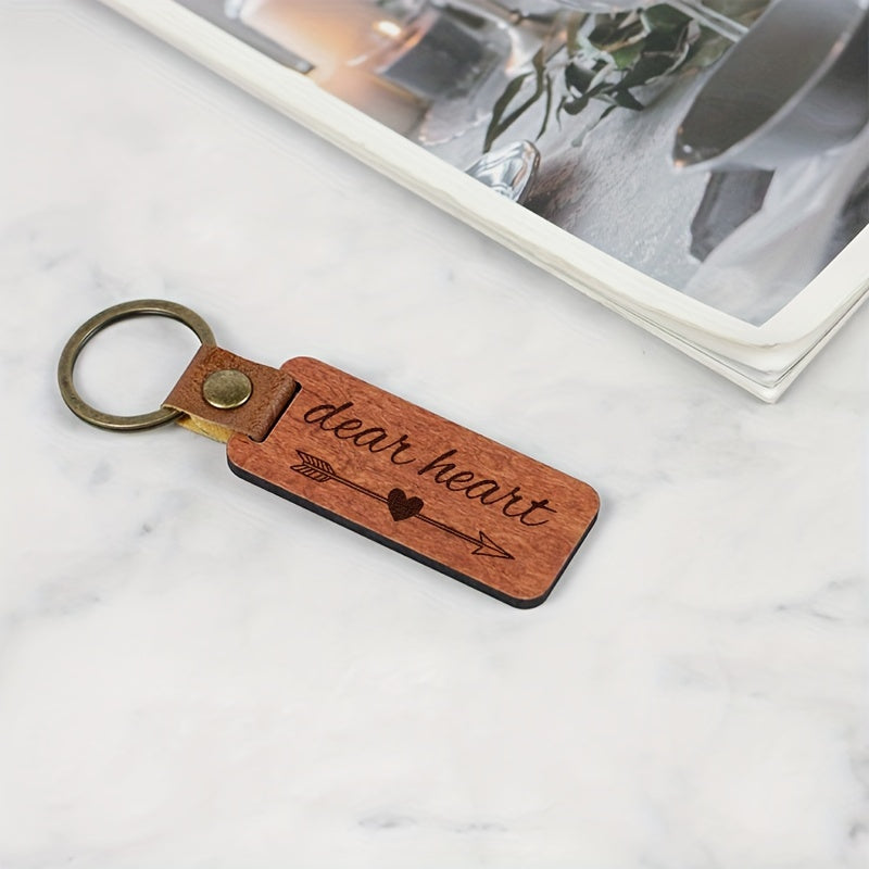 Pear Wood PU Leather Keychain Dear Heart Message Key Chain Pendant