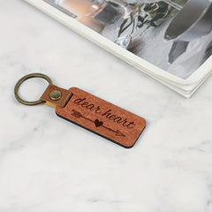 Pear Wood PU Leather Keychain Dear Heart Message Key Chain Pendant