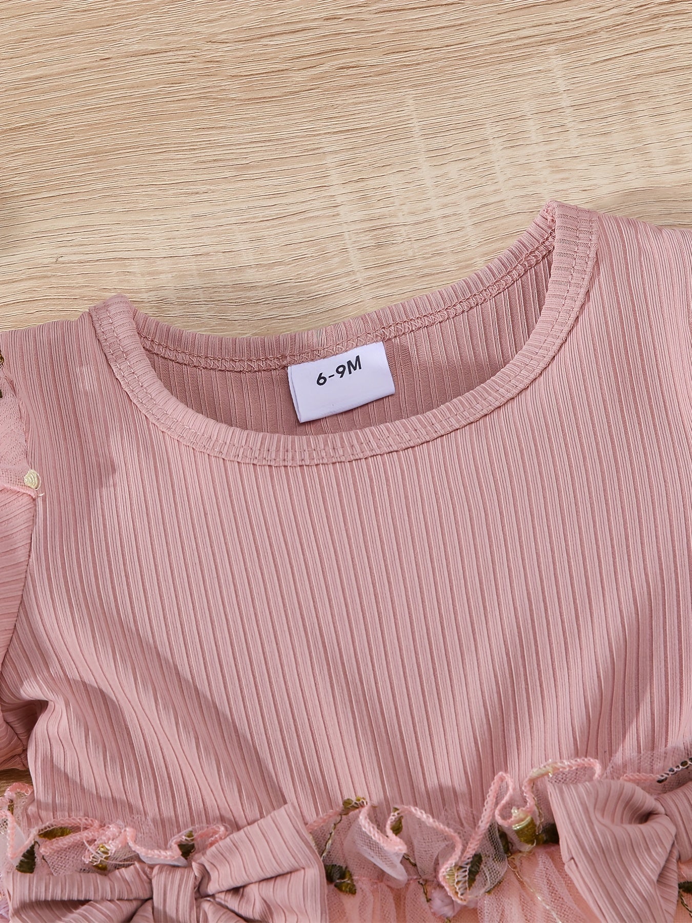 Baby Girls Floral Bowknot Mesh Puff Sleeve Dress