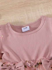 Baby Girls Floral Bowknot Mesh Puff Sleeve Dress