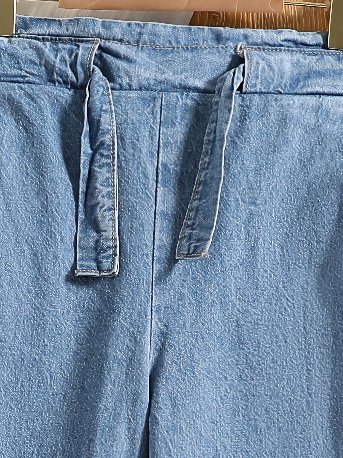 Kid Girls' Tie Waist Wide Leg Denim Trousers for Outwear