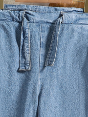 Kid Girls' Tie Waist Wide Leg Denim Trousers for Outwear