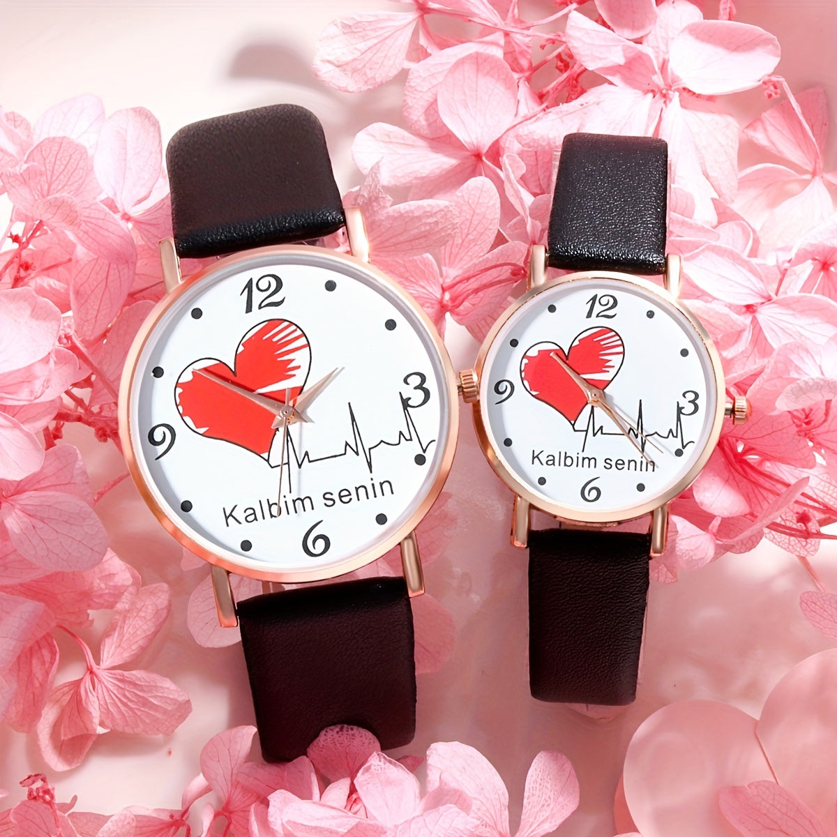 Heart Romance Couple Digital Quartz Watch Pair with PU Leather Strap