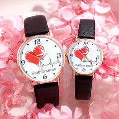 Heart Romance Couple Digital Quartz Watch Pair with PU Leather Strap