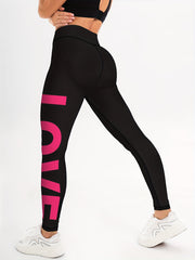 Letter Pattern Yoga Pants High Stretch Running Sports Leggings
