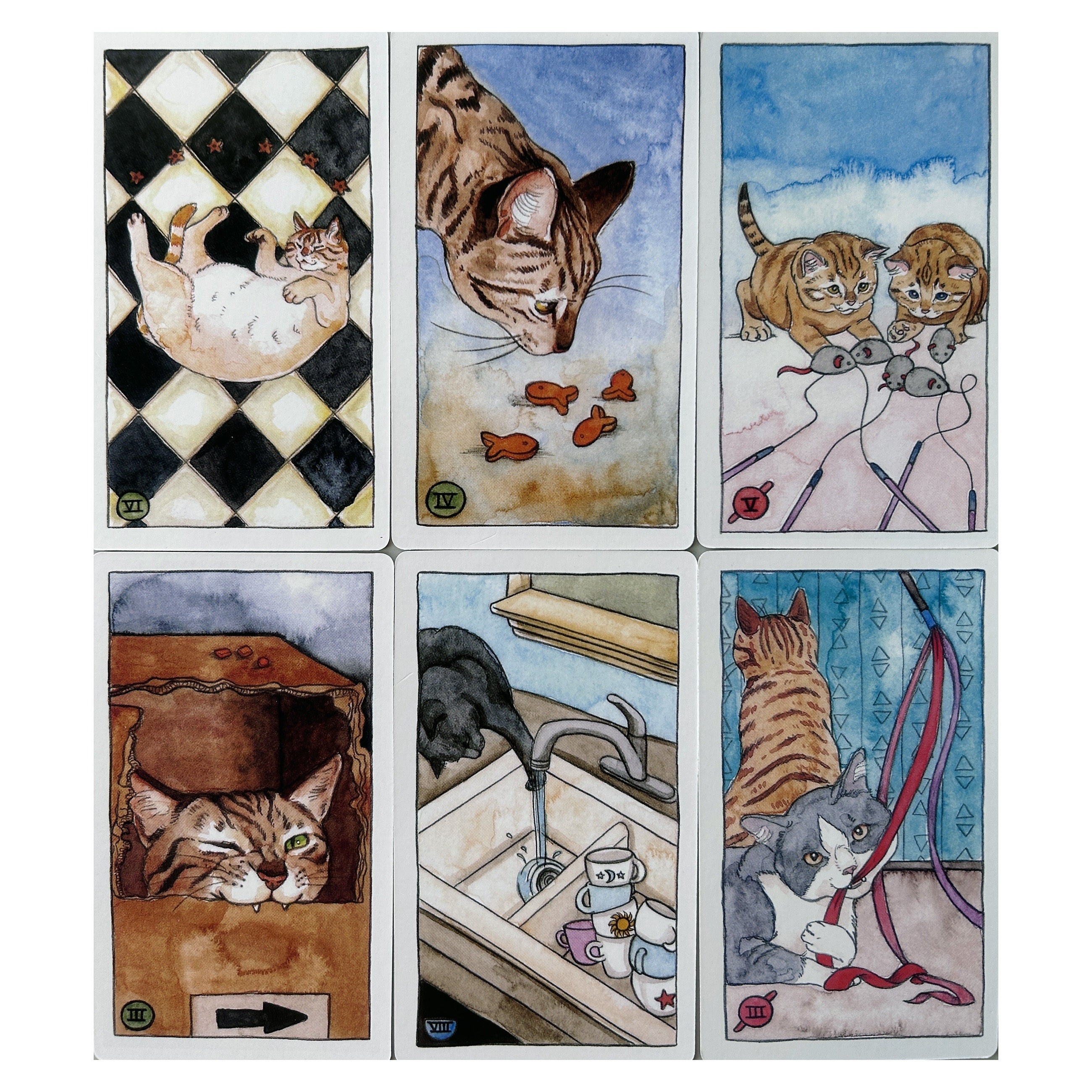 Cartoon Cat Tarot Cards Set for Beginners with Guidebook