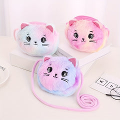 Fuzzy Plush Cat Messenger Bag Tie Dye Shoulder Satchel Coin Purse