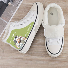 Kitten Print Plush Lined Chunky Canvas Sneakers