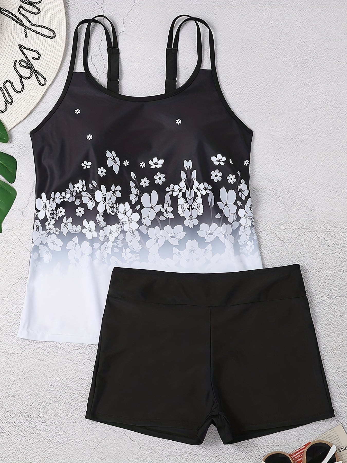Floral Print Plus Size Tankini Set with Shorts