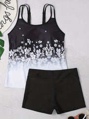Floral Print Plus Size Tankini Set with Shorts