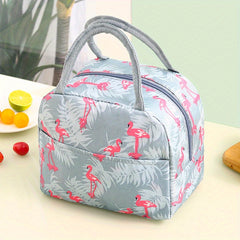 Flamingo Print Insulated Lunch Box Bag Portable Canvas Handbags