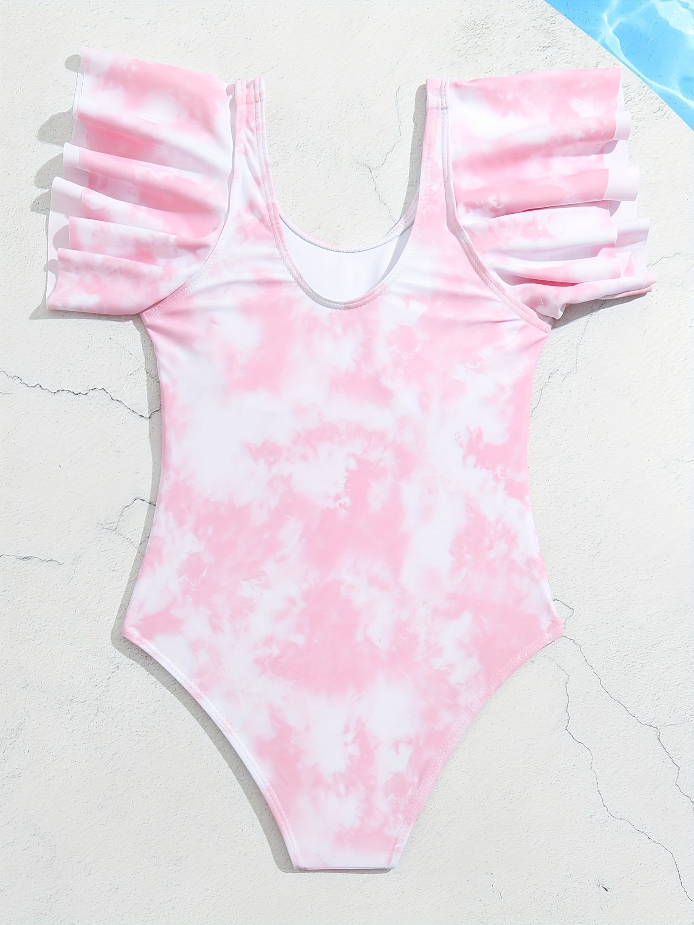 Girl's Tie Dye One piece Swimsuit Ruffle Sleeve Tankini Bathing Suit